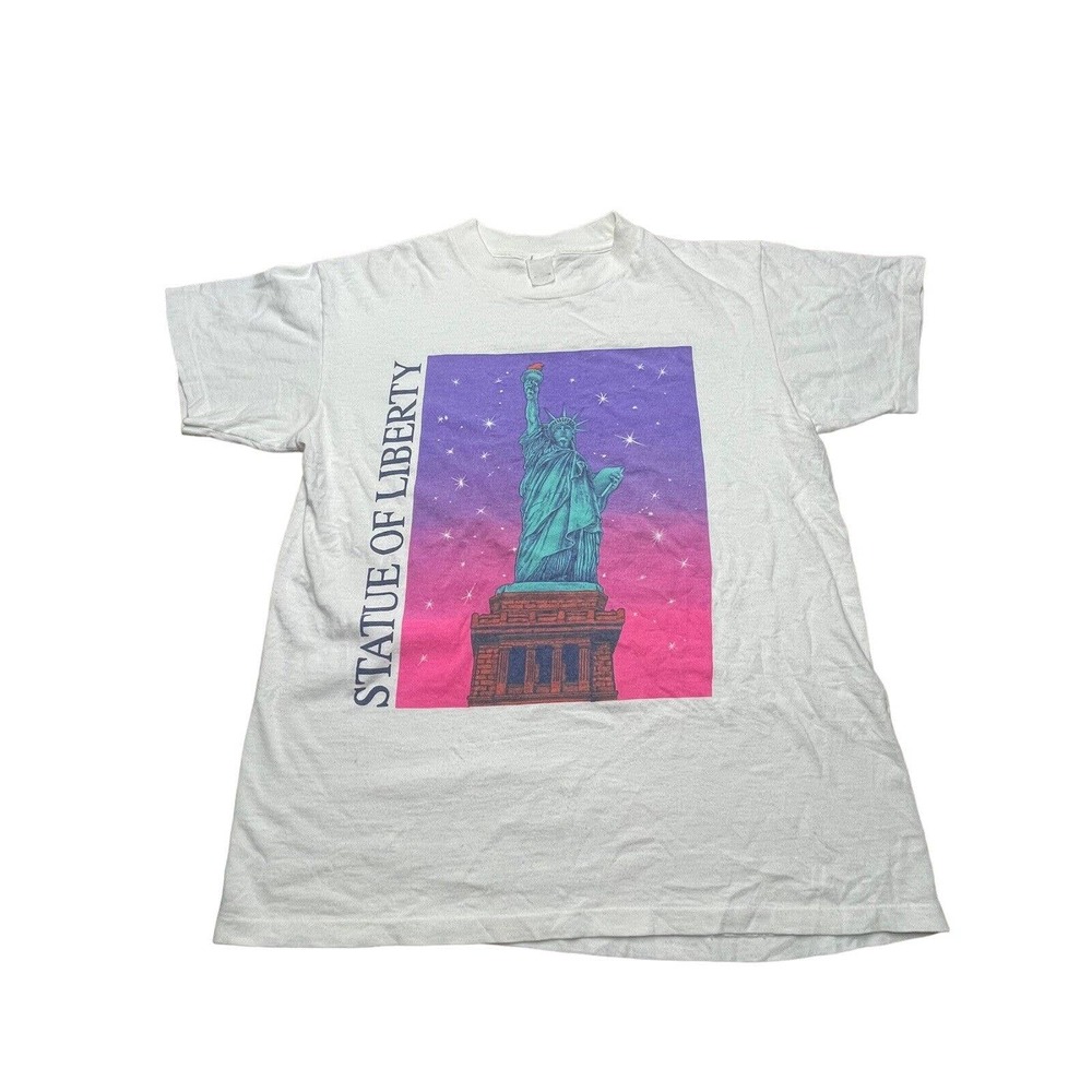 Vtg New York Statue of Liberty Single Stitch T-Shirt Tourist Neon M